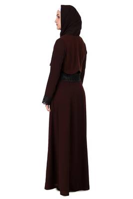 Brown Nida and Jersey Fancy Lace Abaya 4