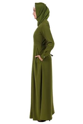 Fancy Henna Color Box Pleated Flared Abaya 3