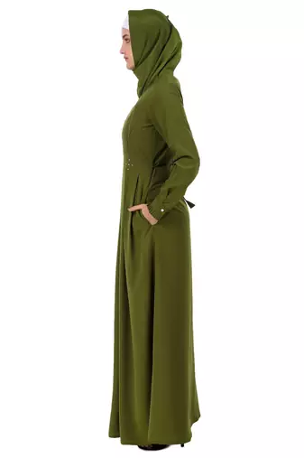 Fancy Henna Color Box Pleated Flared Abaya