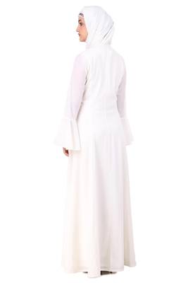 Hand Embroidered Princess Seam White Abaya 1