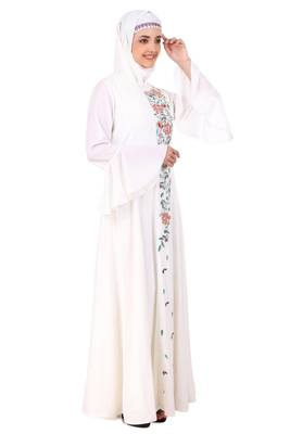 Hand Embroidered Princess Seam White Abaya 2