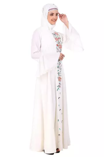 Hand Embroidered Princess Seam White Abaya
