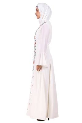 Hand Embroidered Princess Seam White Abaya 7