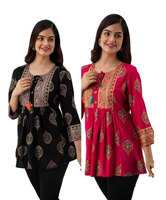 Pack of 2 indian handmade block printed rayon fabric designer tops & tunics for bottomwear & jeans 6