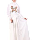 Heavy Flared Hand Embroidered White Abaya