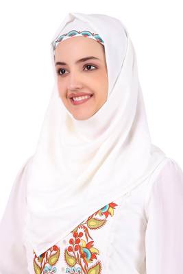 Heavy Flared Hand Embroidered White Abaya 2