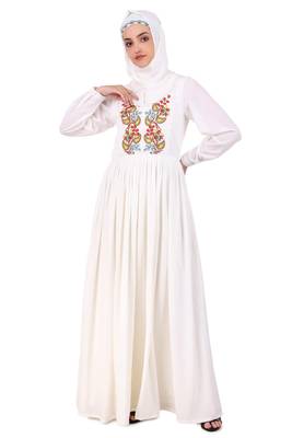 Heavy Flared Hand Embroidered White Abaya 3