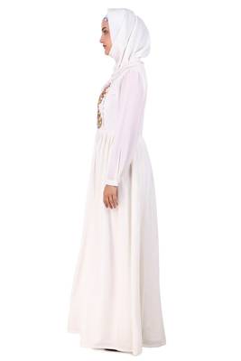 Heavy Flared Hand Embroidered White Abaya 4