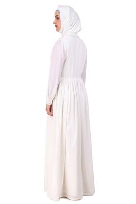 Heavy Flared Hand Embroidered White Abaya 5