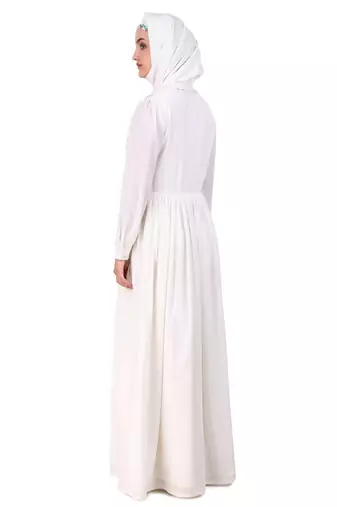 Heavy Flared Hand Embroidered White Abaya