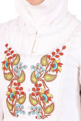 Heavy Flared Hand Embroidered White Abaya 6