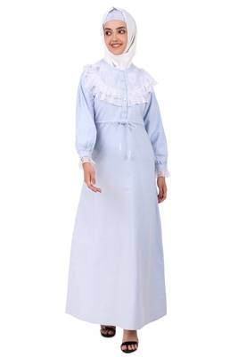 Drawstring Lace Embellished Cotton Chambray Abaya 1