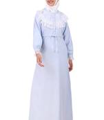 Drawstring Lace Embellished Cotton Chambray Abaya