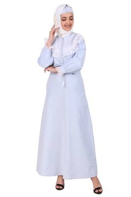 Drawstring Lace Embellished Cotton Chambray Abaya 2