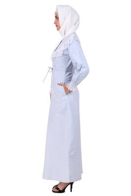 Drawstring Lace Embellished Cotton Chambray Abaya 3