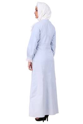 Drawstring Lace Embellished Cotton Chambray Abaya 4