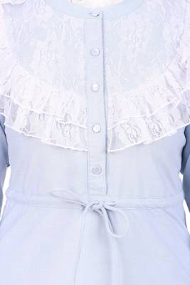Drawstring Lace Embellished Cotton Chambray Abaya 5