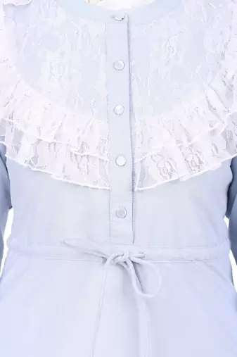 Drawstring Lace Embellished Cotton Chambray Abaya