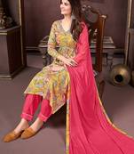 Mustard printed & handwork rayonsalwar kameez alia cut with two pocket stitched