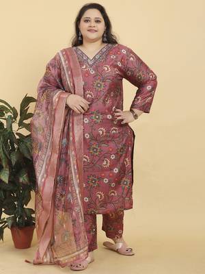 Peach digital print & handwork lichi viscose salwar kameez readymade two pockets stitched 1