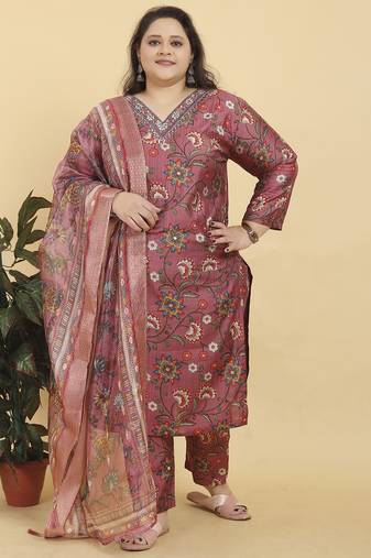 Peach digital print & handwork lichi viscose salwar kameez readymade two pockets stitched