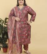 Peach digital print & handwork lichi viscose salwar kameez readymade two pockets stitched
