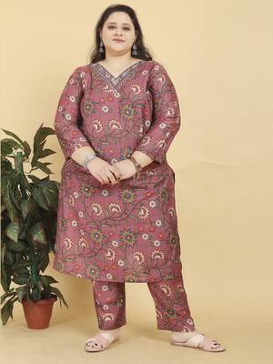 Peach digital print & handwork lichi viscose salwar kameez readymade two pockets stitched 2