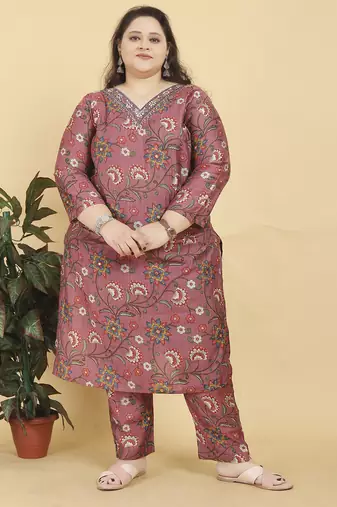 Peach digital print & handwork lichi viscose salwar kameez readymade two pockets stitched