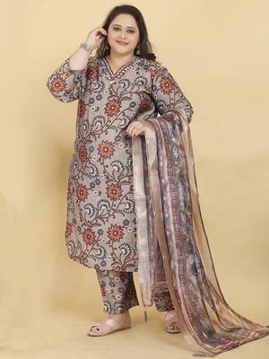Beige digital print & handwork lichi viscose salwar kameez readymade two pockets stitched 1