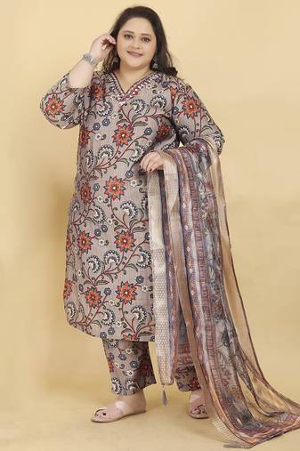 Beige digital print & handwork lichi viscose salwar kameez readymade two pockets stitched