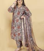 Beige digital print & handwork lichi viscose salwar kameez readymade two pockets stitched
