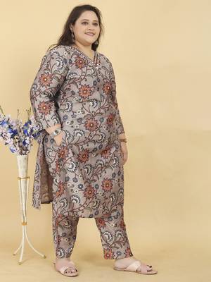Beige digital print & handwork lichi viscose salwar kameez readymade two pockets stitched 2