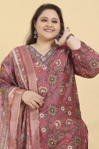 Peach digital print & handwork lichi viscose salwar kameez readymade two pockets stitched