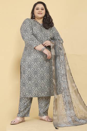 Grey digital print & handwork rayonsalwar kameez readymadetwo pockets stitched