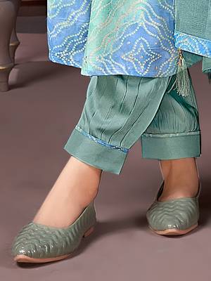 Sky blue printed & handwork rayonsalwar kameez alia cut with two pocket stitched 5