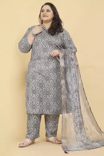 Grey digital print & handwork rayonsalwar kameez readymadetwo pockets stitched
