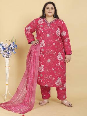 Pink digital print & handwork riyonsalwar kameez readymade with two pockets stitched 1