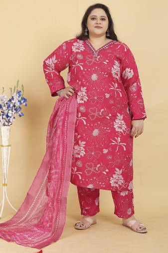 Pink digital print & handwork riyonsalwar kameez readymade with two pockets stitched