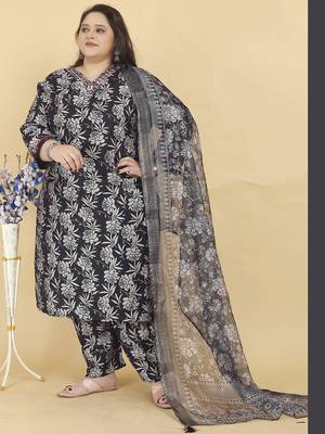 Black digital print & handwork lichi viscose salwar kameez readymade with two pockets stitched 1