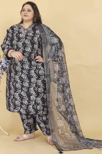 Black digital print & handwork lichi viscose salwar kameez readymade with two pockets stitched