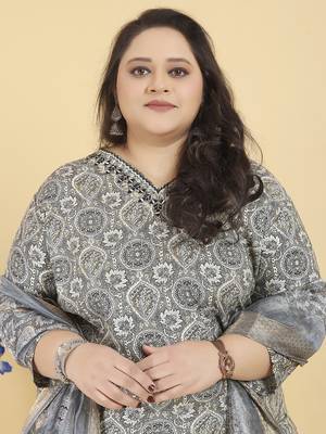 Grey digital print & handwork rayonsalwar kameez readymadetwo pockets stitched 3
