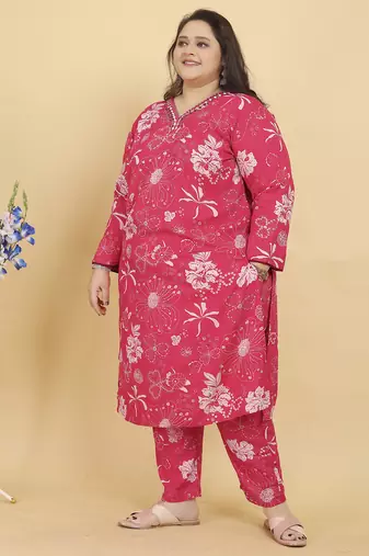 Pink digital print & handwork riyonsalwar kameez readymade with two pockets stitched