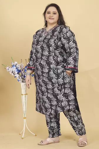 Black digital print & handwork lichi viscose salwar kameez readymade with two pockets stitched