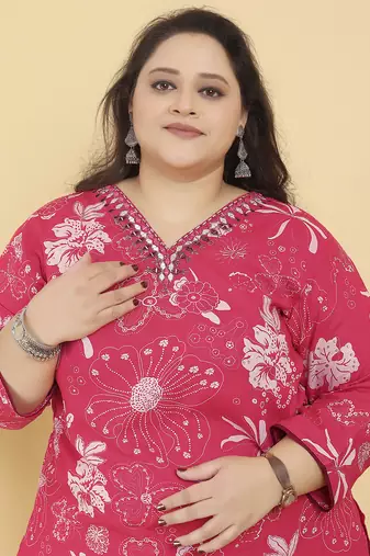 Pink digital print & handwork riyonsalwar kameez readymade with two pockets stitched