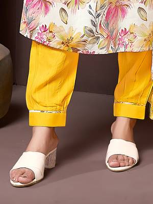 Yellow printed & handwork rayon readymade salwar kameez alia cut with two pocket stitched 4