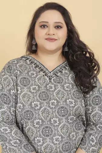 Grey digital print & handwork rayonsalwar kameez readymadetwo pockets stitched