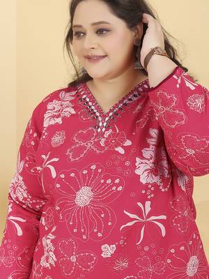 Pink digital print & handwork riyonsalwar kameez readymade with two pockets stitched 5