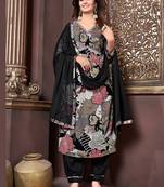 Black printed & handwork rayon readymade salwar kameez alia cut with two pocket stitched