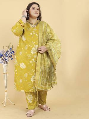 Yellow digital print & handwork riyonsalwar kameez readymade with two pockets stitched 1