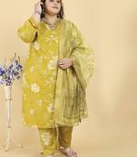 Yellow digital print & handwork riyonsalwar kameez readymade with two pockets stitched